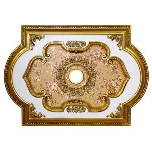 Artistry Lighting Rectangular Oval 51"x36" Antique Gold Ceiling Medallion Peach and Purple Floral Motif (ART0913-F-121)