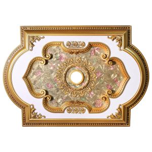 Artistry Lighting Rectangular Oval 51"x36" Antique Gold Ceiling Medallion Pink Floral Motif (ART0913-F-541)