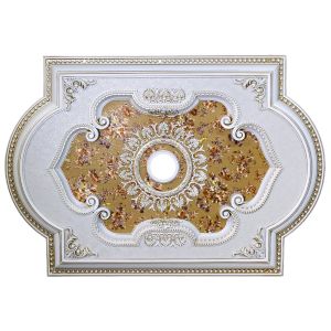 Artistry Lighting Rectangular Oval 51"x36" Antique White Ceiling Medallion Peach and Purple Floral Motif (ART0913-F1-121)